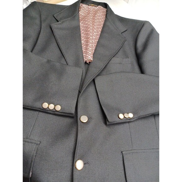 Vtg Haggar Mens Blazer Jacket Size 44L Black 2 Button Sport Coat Gold Buttons - Picture 5 of 7